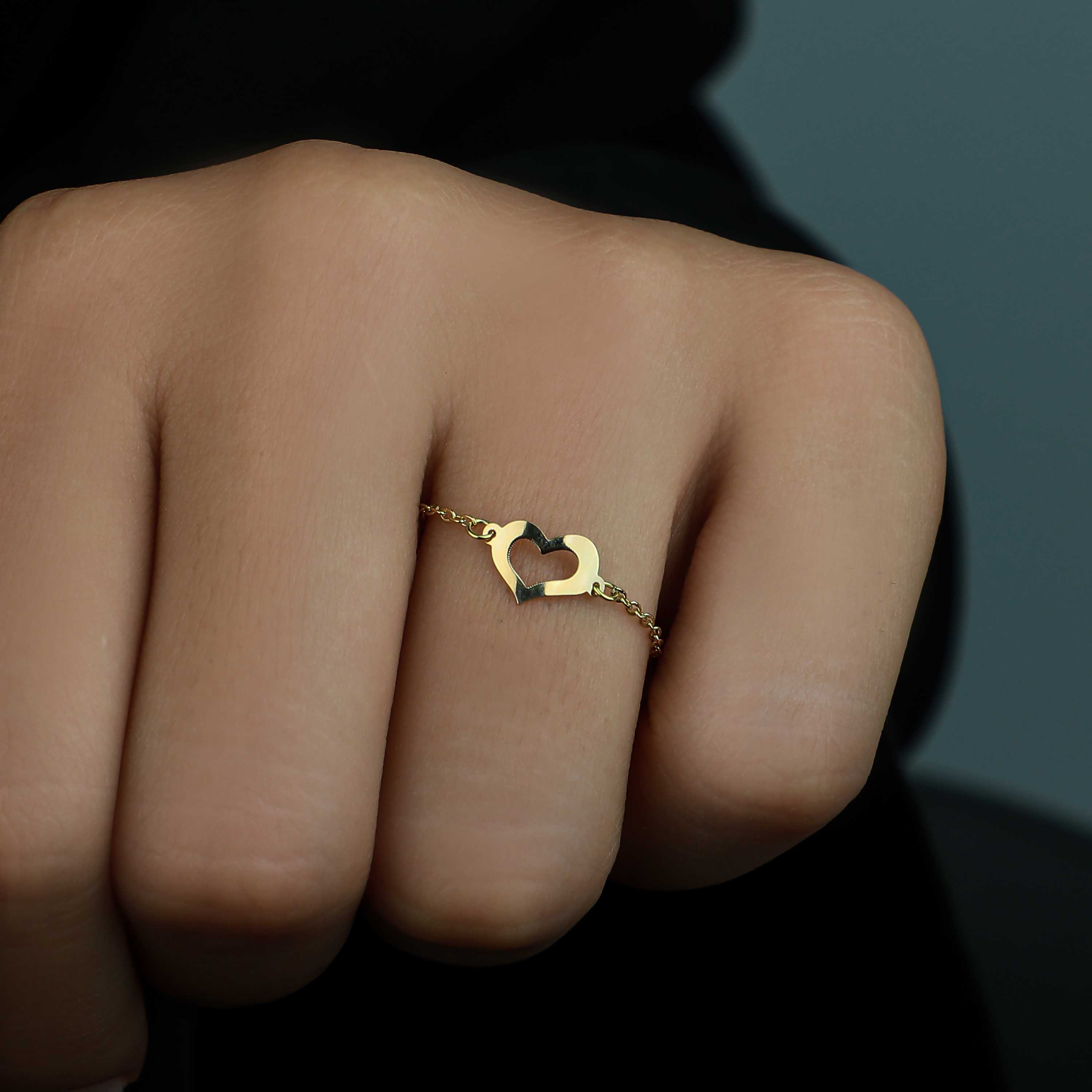 18k gold chain ring, Turkish made - (H-1035)
